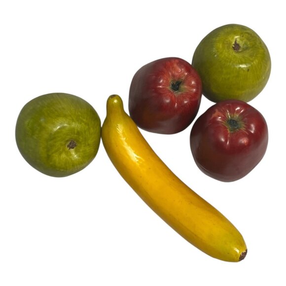 Rustic Faux Fruit & Wooden Basket Set | Red & Green Apples, 8" Banana | Farmhous - Picture 3 of 6